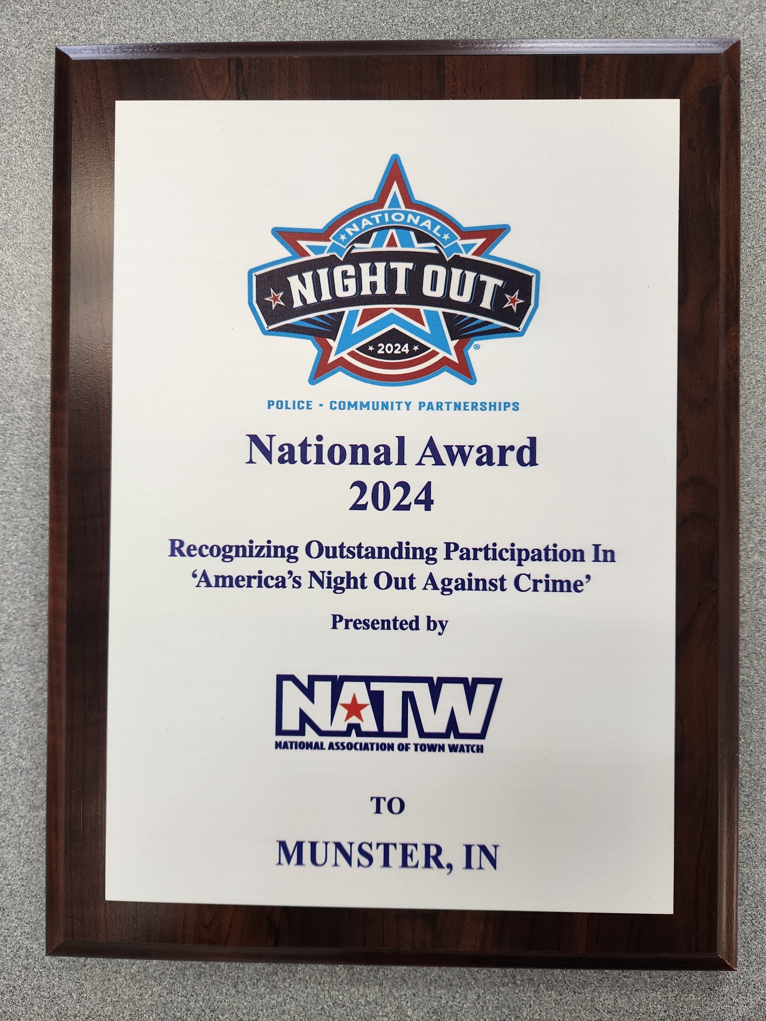 Image for news story: Munster's 2024 National Night Out Ranked #2 in the United States